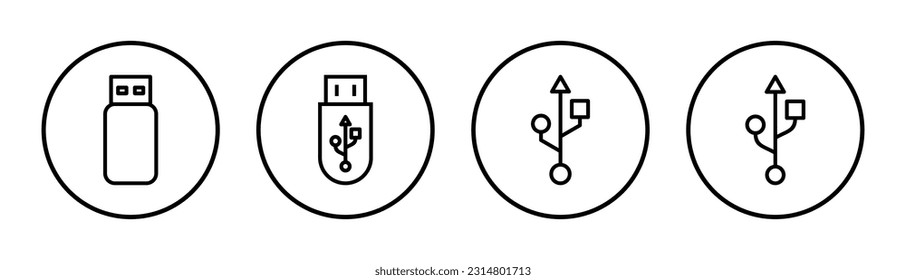 Ilustración del conjunto de iconos Usb. Signo y símbolo del disco flash. signo de unidad flash.