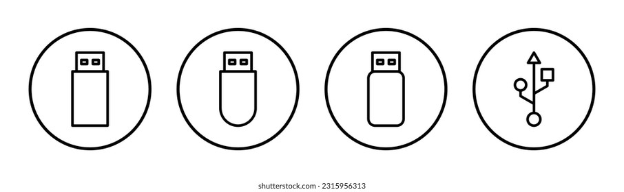 Ilustración del conjunto de iconos Usb. Signo y símbolo del disco flash. signo de unidad flash.