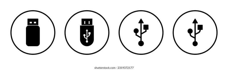 Ilustración del conjunto de iconos Usb. Signo y símbolo del disco flash. signo de unidad flash.