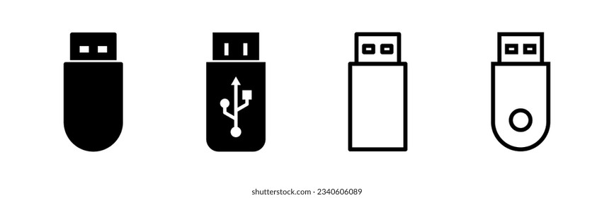 Ilustración del conjunto de iconos Usb. Signo y símbolo del disco flash. signo de unidad flash.