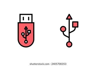 Ilustración del conjunto de iconos Usb. Signo y símbolo del disco flash. signo de unidad flash.