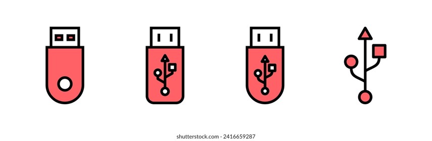 Ilustración del conjunto de iconos Usb. Signo y símbolo del disco flash. signo de unidad flash.
