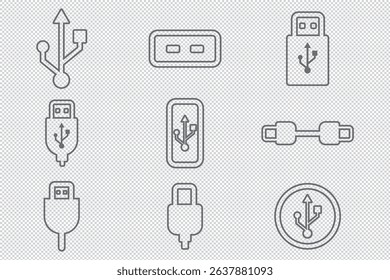Usb icon set illustration. Flash disk icon set illustration stroke. EPS 10