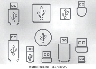 Usb icon set illustration. Flash disk icon set illustration stroke. EPS 10