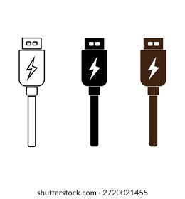 Conjunto de iconos USB. Símbolo de puerto USB. icono de cable de datos. Icono de Vector de cable USB.