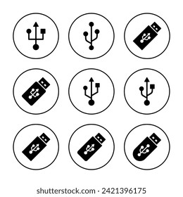 Usb icon set vector. Flash disk sign and symbol. flash drive sign.