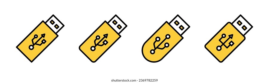 Usb-Icon-Set für Web- und Mobile-App. Flash-Disk-Zeichen und -Symbol. Schild mit Flash-Laufwerk.