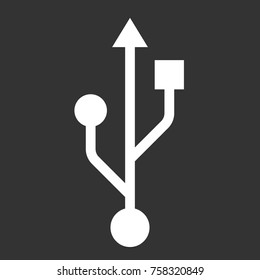 usb icon, usb sign vector flat illustration on dark gray background