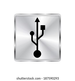 usb icon - vector brushed metal button
