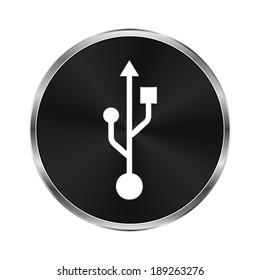 usb icon - vector brushed metal button