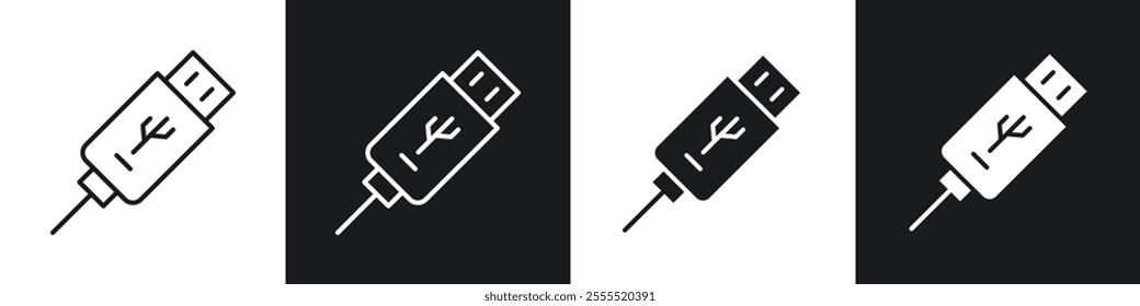 Usb icon vector collection in black and white.