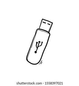 USB icon vector. Flash Drive icon symbol isolated on white background with hand drawn doodle cartoon style