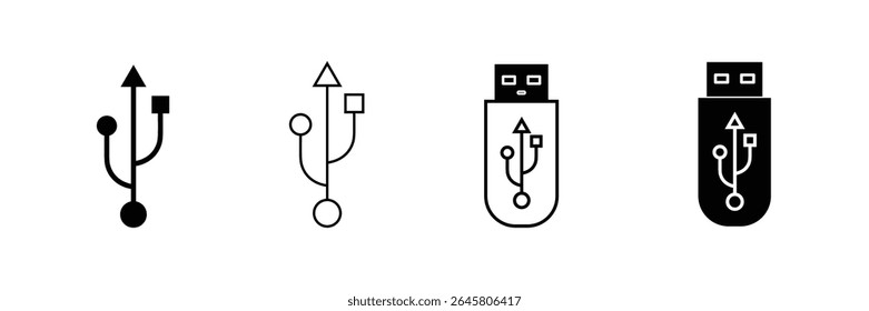 Vetor de ícone USB. Flash Drive, símbolo de conjunto de ícones de disco isolado no fundo branco.