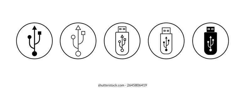 Vetor de ícone USB. Flash Drive, símbolo de conjunto de ícones de disco isolado no fundo branco.