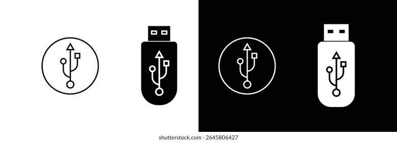 Vetor de ícone USB. Flash Drive, símbolo de conjunto de ícones de disco isolado no fundo branco.