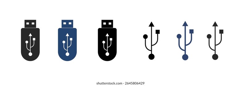 Vetor de ícone USB. Flash Drive, símbolo de conjunto de ícones de disco isolado no fundo branco.