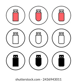 Ilustración vectorial de icono USB. Signo y símbolo de disco flash. signo de unidad flash.