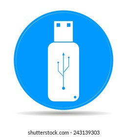 usb icon - vector on a blue flat button.