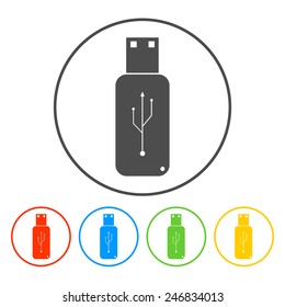 usb icon - vector on a set flat button.