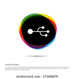 USB Icon, White pictogram icon creative circle Multicolor background. Vector illustration. Flat icon design style