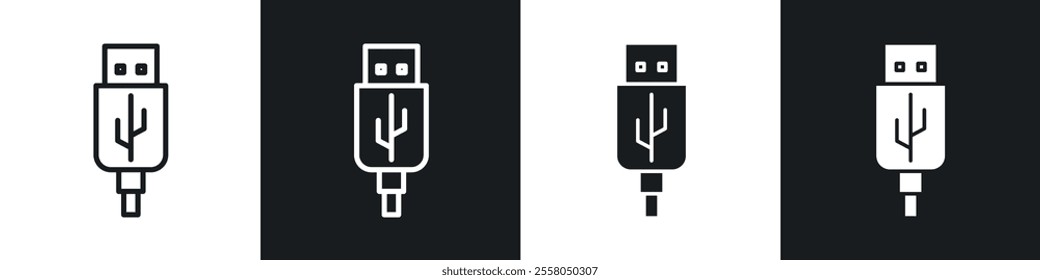 Usb icons pack in black and white filled and outlined versions.