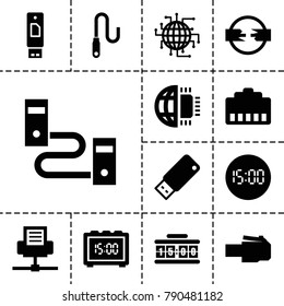 Usb icons. set of 13 editable filled usb icons such as cpu planet, usb drive, phone cable, phone connection cable, cable, wire