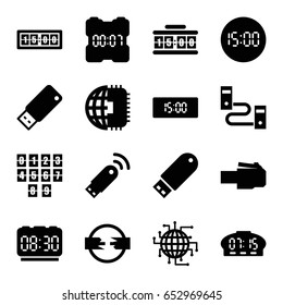 Usb icons set. set of 16 usb filled icons such as flash drive, digital clock, cpu planet, phone cable