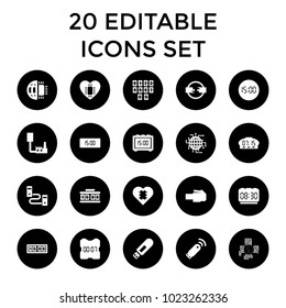 Usb icons. set of 20 editable filled usb icons such as cpu in heart, cpu planet, phone cable, phone connection cable, cable. best quality usb elements in trendy style.