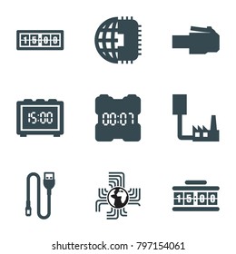 Usb icons. set of 9 editable filled usb icons such as cpu planet, phone cable, phone connection cable, wire