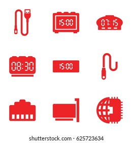 Usb icons set. set of 9 usb filled icons such as wire, digital clock, CPU planet, phone cable