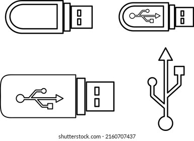 Los iconos USB establecen la ilustración vectorial de línea en fondo blanco..eps
