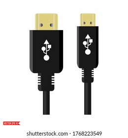 
USB illustration of usb, cable and connector in a flat style
