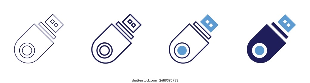 USB industrial icon in 4 different styles. Thin Line, Line, Bold Line, Duotone. Duotone style. Editable stroke.