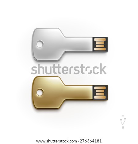 USB Key Flash Drive Stick Memory Vector Set Isolated on a White Background