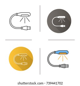USB lamp icon. Flat design, linear and color styles. Lamp for computer. Isolated vector illustrations