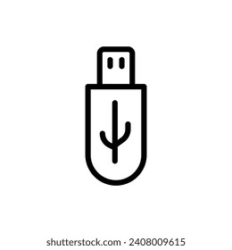 USB line icon. Memory Drive icon in black and white color.