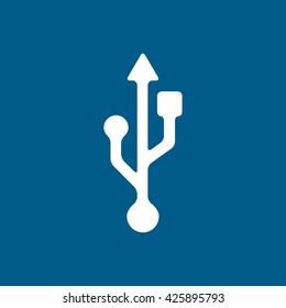 USB Line Icon On Blue Background