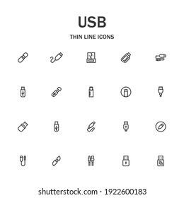 USB line icon set. Collection of modern signs for web design and mobile app. Electronics pictograms. Black icon on white background. Collection of high-quality outline logo
