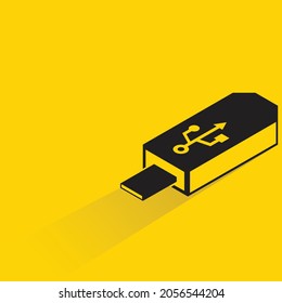 USB-Speicherlaufwerk mit Schatten auf gelbem Hintergrund