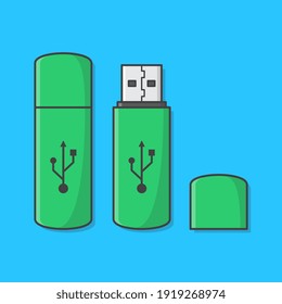 USB Memory Stick Vector Icon Illustration. USB Flash Drive Flat Icon
