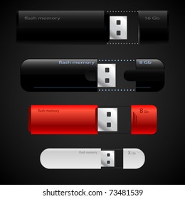 USB Memory Sticks - flash drive vector templates collection