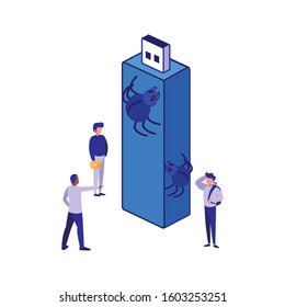 Usb men and spiders design of Security system warning protection danger web alert and safe theme Vector illustration