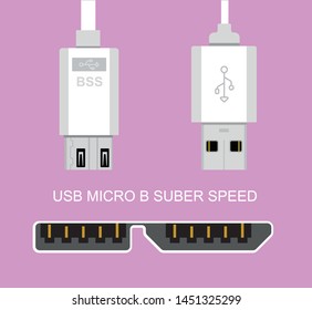 USB MICRO B, super speed,socket and cable vector icon universal computer socket and cable