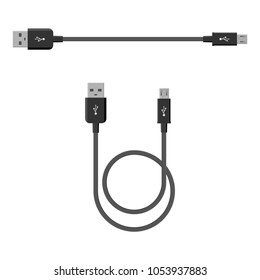 USB Micro cables. Connectors and sockets for PC and mobile devices. Computer peripherals connector or smartphone recharge supply