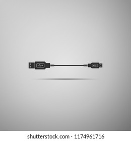 USB Micro cables icon isolated on grey background. Connectors and sockets for PC and mobile devices. Computer peripherals connector or smartphone recharge supply. Flat design. Vector Illustration