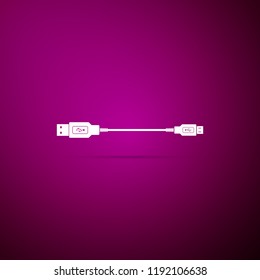USB Micro cables icon isolated on purple background. Connectors and sockets for PC and mobile devices. Computer peripherals connector or smartphone recharge supply. Flat design. Vector Illustration