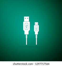 USB Micro cables icon isolated on green background. Connectors and sockets for PC and mobile devices. Computer peripherals connector or smartphone recharge supply. Flat design. Vector Illustration