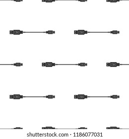 USB Micro cables icon seamless pattern on white background. Connectors and sockets for PC and mobile devices. Computer peripherals connector or smartphone recharge supply. Vector Illustration