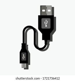 
USB and micro USB connector design with flat style. illustration of a loop cable with a USB and Micro-USB connector. vector illustration.