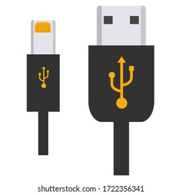USB and micro USB connector design with flat style. illustration of a loop cable with a USB and Micro-USB connector.